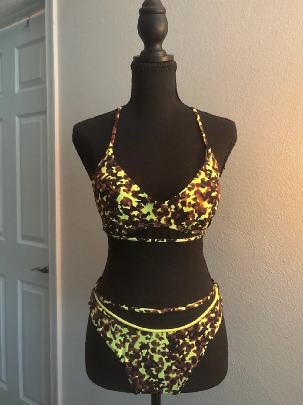 NWOT The Bikini Lab Neon Yellow and Brown Leopard Print Bikini